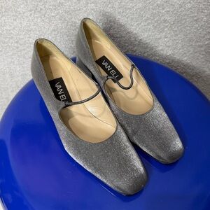 Metallic Pewter Mary Jane with Block Heel